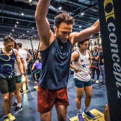 Chiropractor Tom Claykens competing at Hyrox London, an ultimate fitness event.