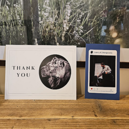 Thank you cards sent to Tom Claykens, for guest speaking at The Lions Of Chiropractic Conference.
